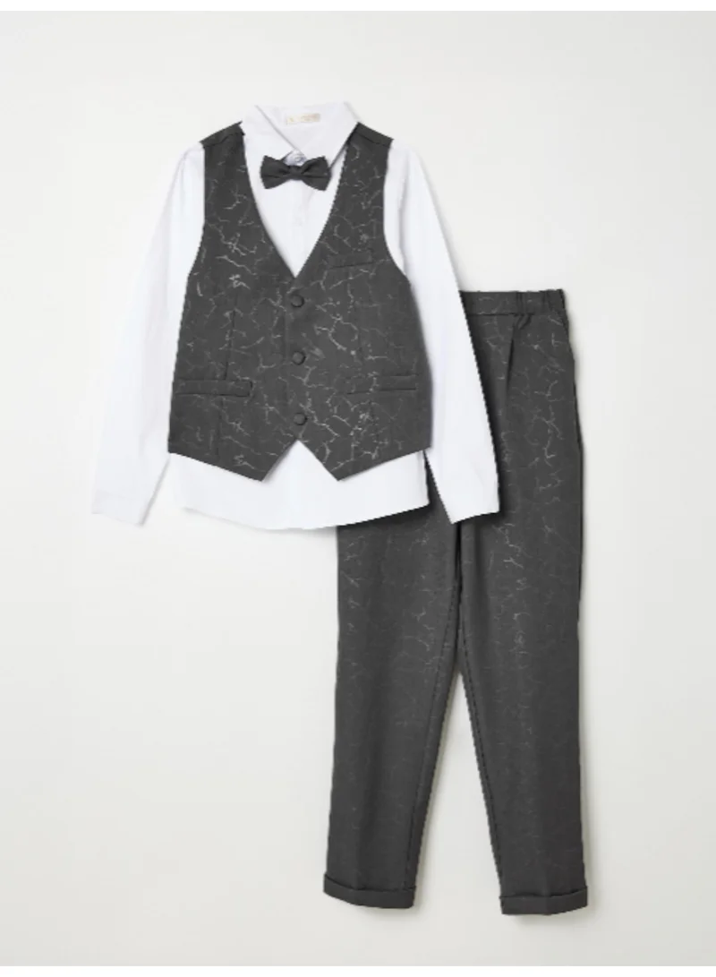 victor and jane Dark Grey Waistcoat, Shirt, Trousers & Bow Tie Set (3 Years–8 Years)